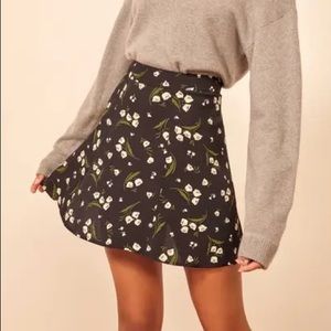 Reformation Mini Skater Skirt Black White Floral Print Size 10